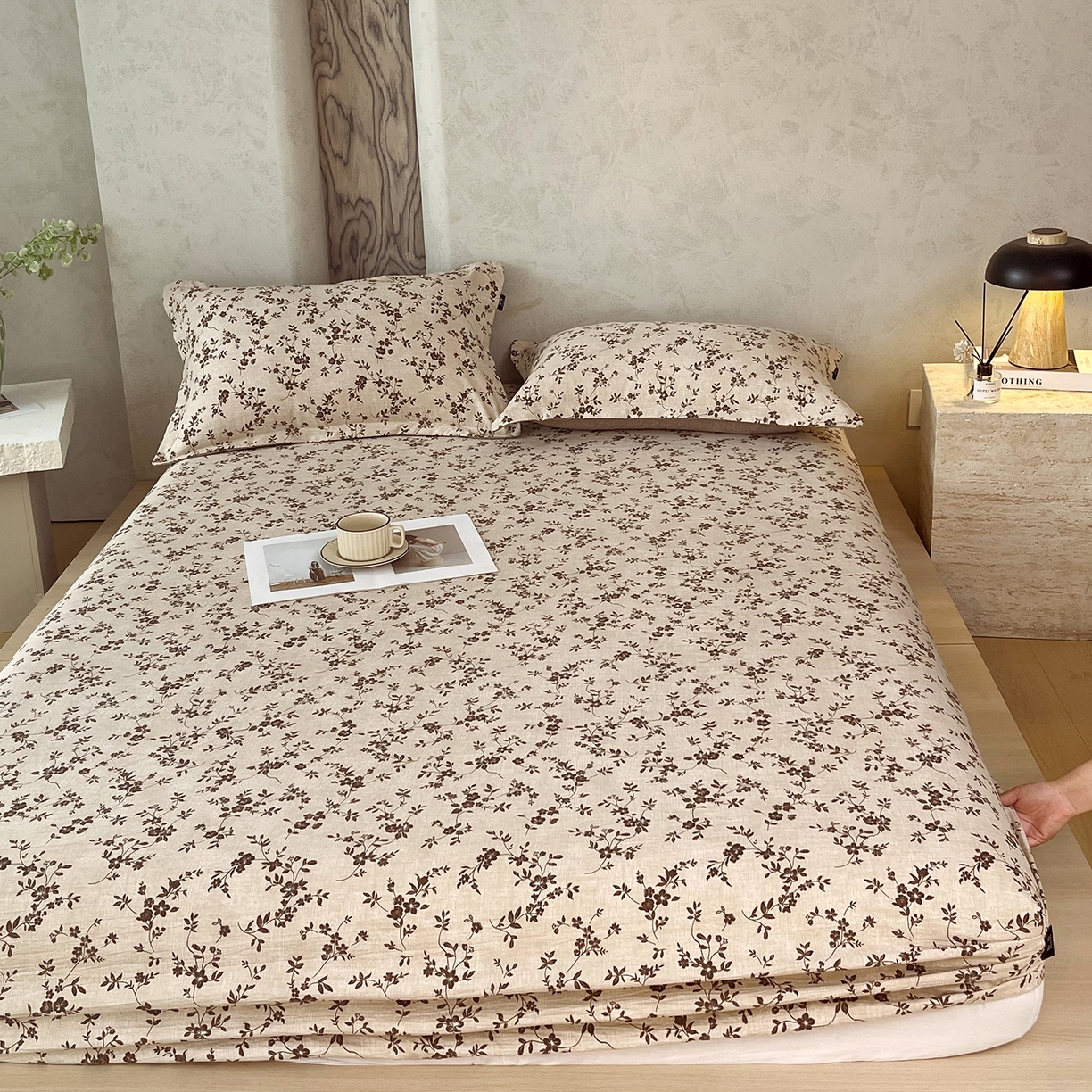 91家纺网 家纺一手货源 找家纺 宝士康家纺 2025新款10A抗菌原麻床笠套件/跨境/外贸 花枝漫天