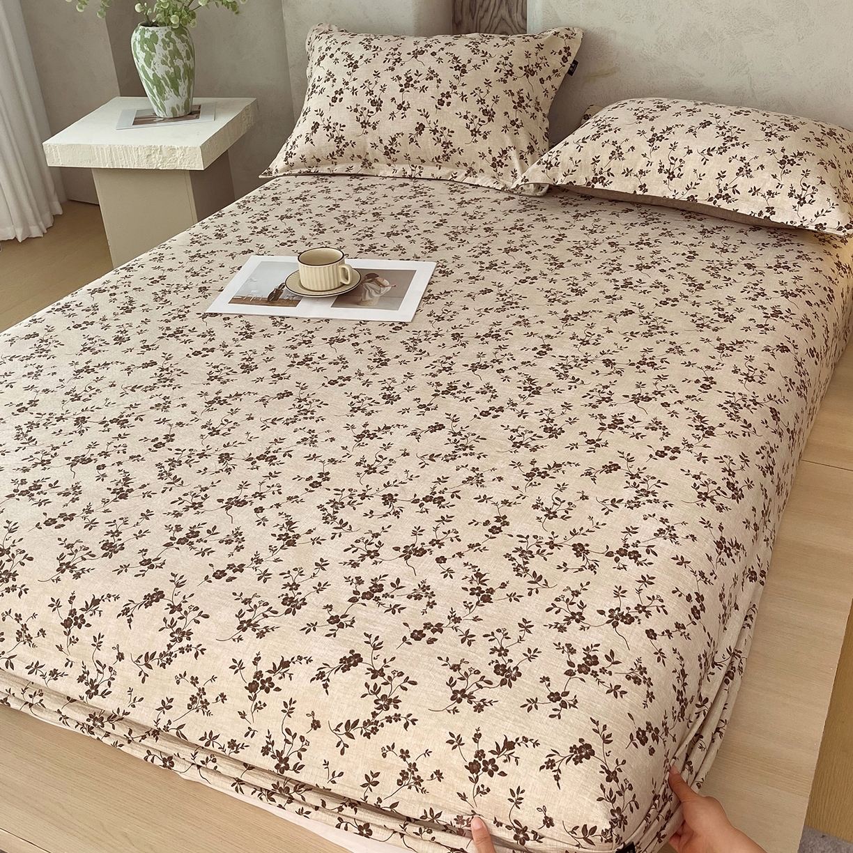 91家纺网 家纺一手货源 找家纺 宝士康家纺 2025新款10A抗菌原麻床笠套件/跨境/外贸 花枝漫天