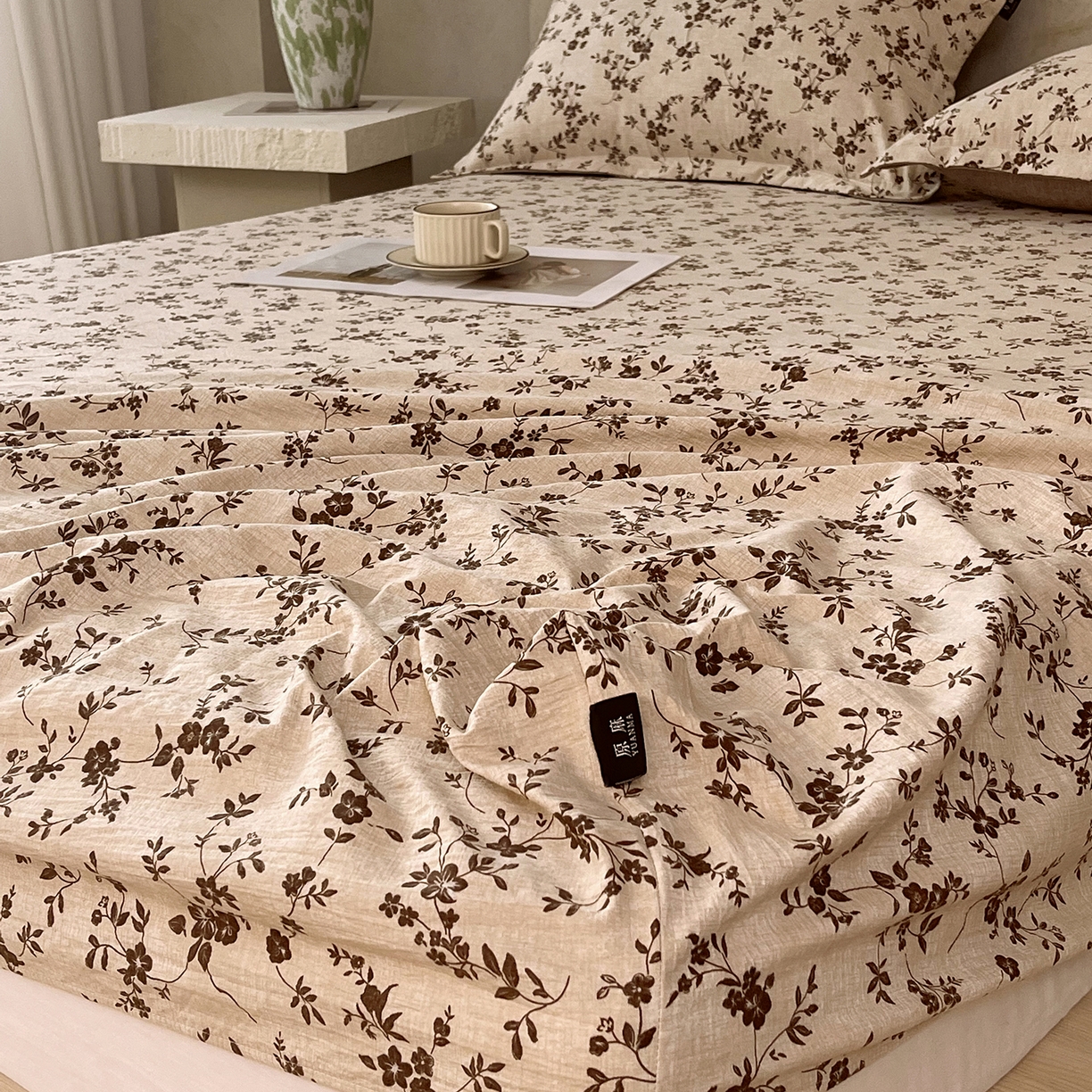 91家纺网 家纺一手货源 找家纺 宝士康家纺 2025新款10A抗菌原麻床笠套件/跨境/外贸 花枝漫天