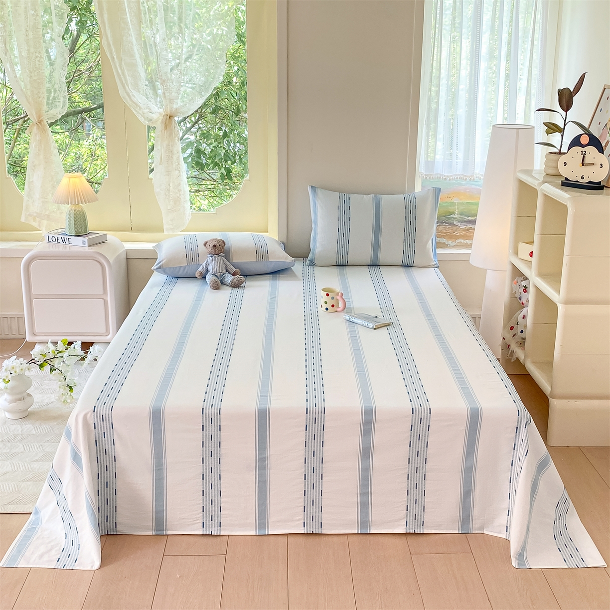 91家纺网 家纺一手货源 找家纺 灰鲸 2025新款全棉色织提花单品床单 素瑾-蓝