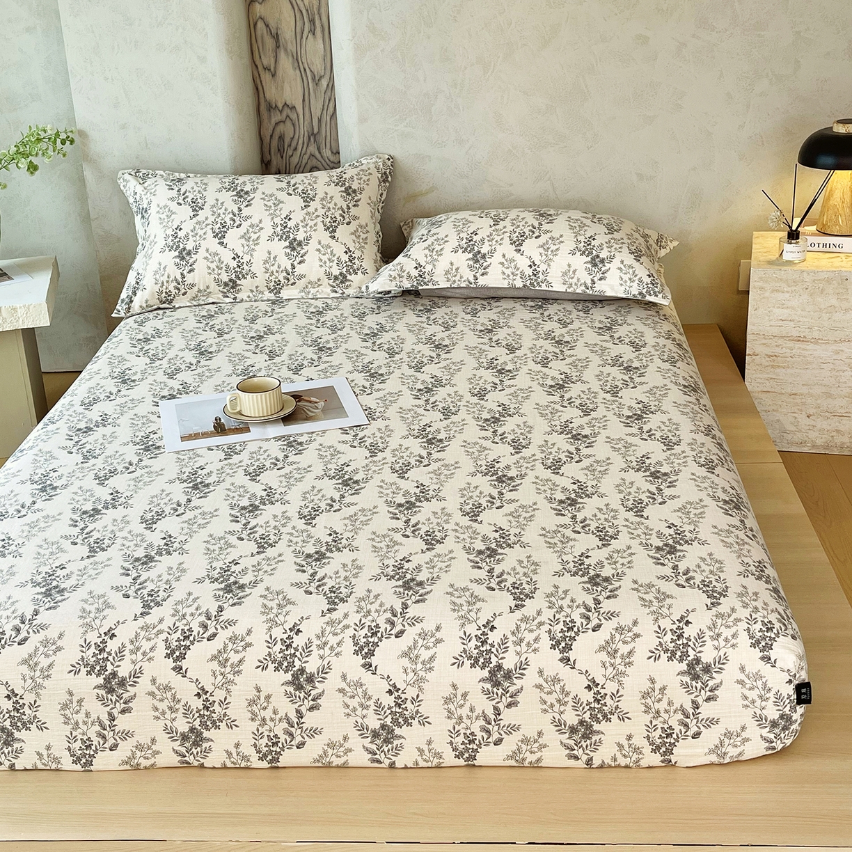 91家纺网 家纺一手货源 找家纺 宝士康家纺 2025新款10A抗菌原麻床笠套件/跨境/外贸 灰色空间