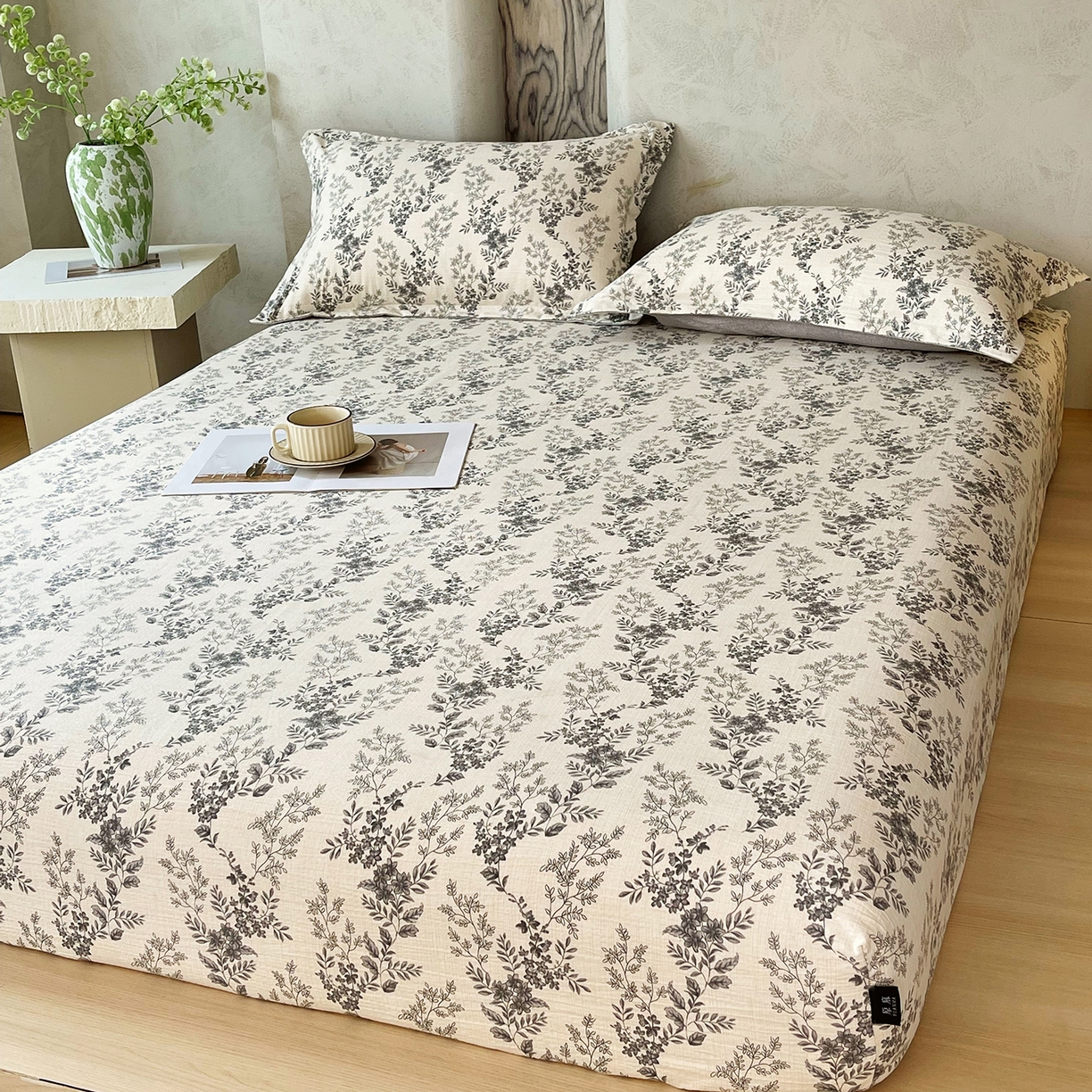 91家纺网 家纺一手货源 找家纺 宝士康家纺 2025新款10A抗菌原麻床笠套件/跨境/外贸 灰色空间