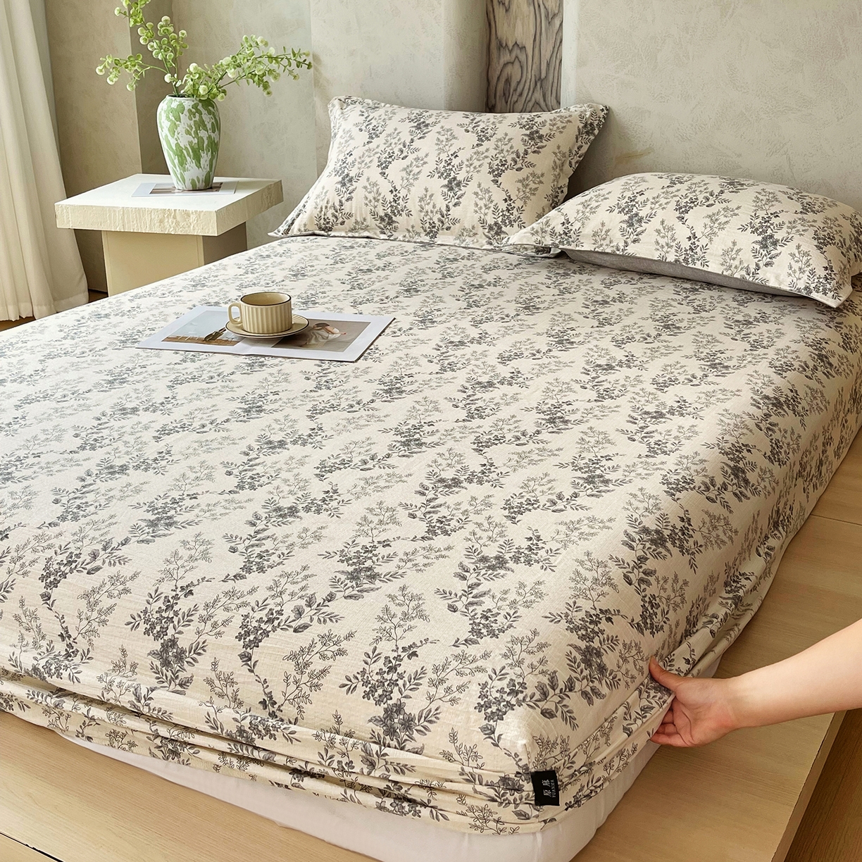 91家纺网 家纺一手货源 找家纺 宝士康家纺 2025新款10A抗菌原麻床笠套件/跨境/外贸 灰色空间