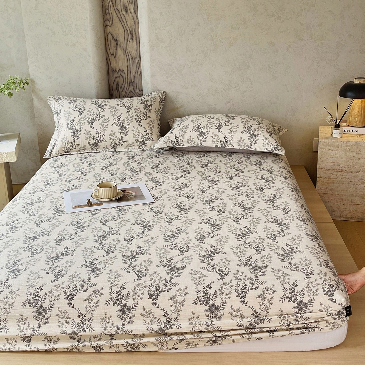 91家纺网 家纺一手货源 找家纺 宝士康家纺 2025新款10A抗菌原麻床笠套件/跨境/外贸 灰色空间