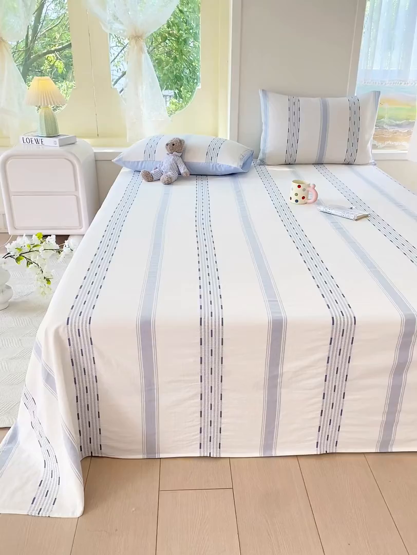 91家纺网 家纺一手货源 找家纺 灰鲸 2025新款全棉色织提花单品床单 素瑾-蓝