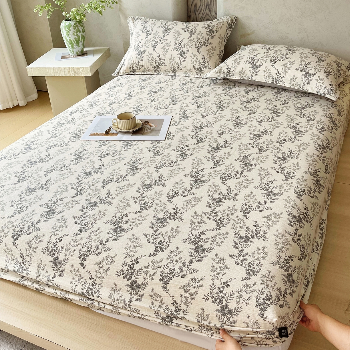 91家纺网 家纺一手货源 找家纺 宝士康家纺 2025新款10A抗菌原麻床笠套件/跨境/外贸 灰色空间