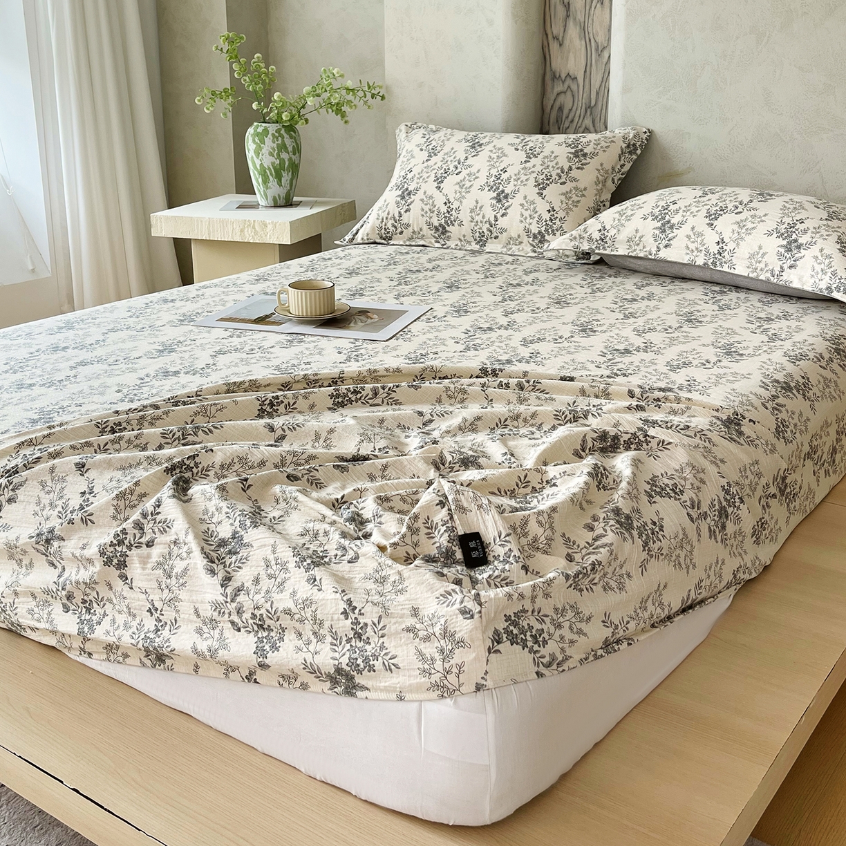 91家纺网 家纺一手货源 找家纺 宝士康家纺 2025新款10A抗菌原麻床笠套件/跨境/外贸 灰色空间