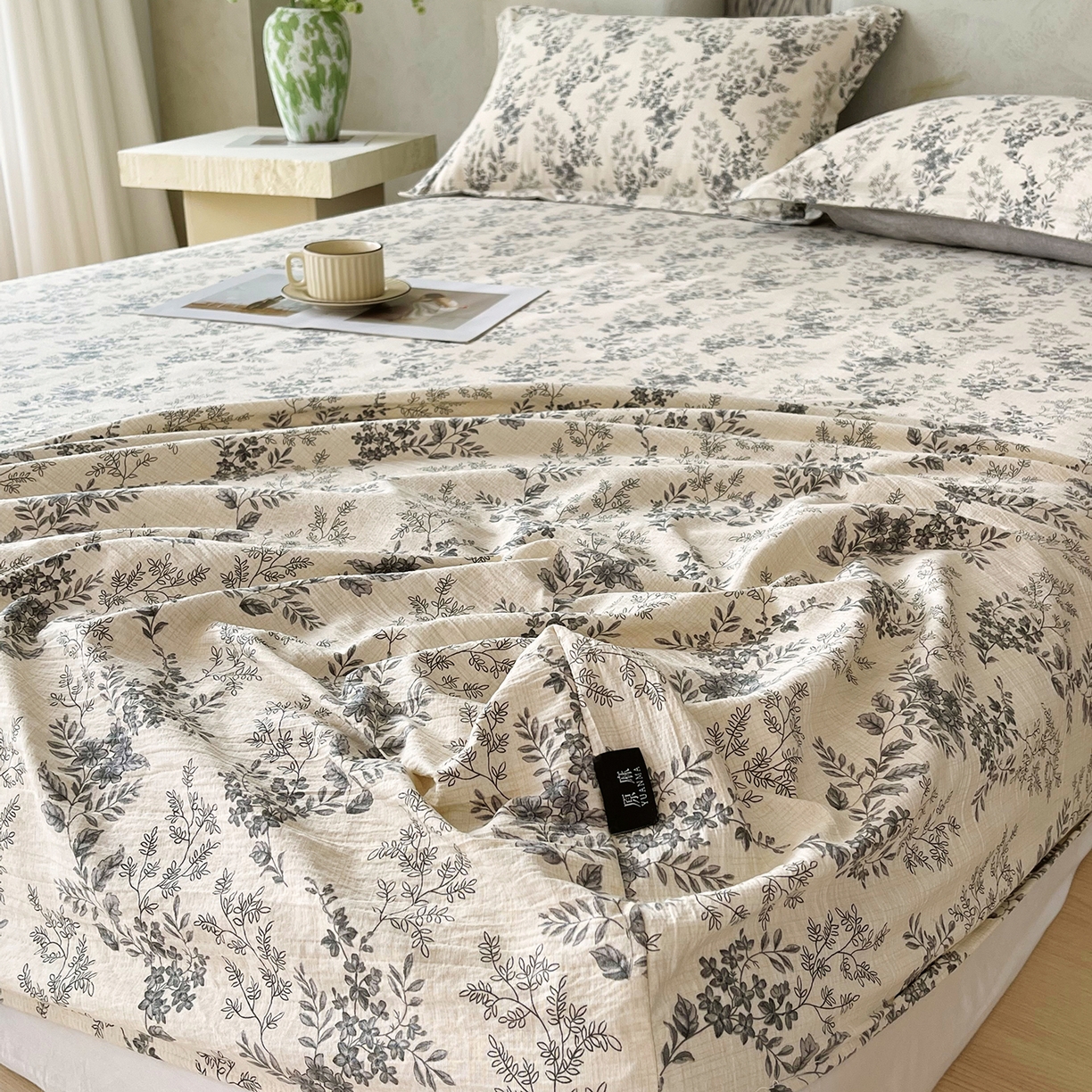 91家纺网 家纺一手货源 找家纺 宝士康家纺 2025新款10A抗菌原麻床笠套件/跨境/外贸 灰色空间