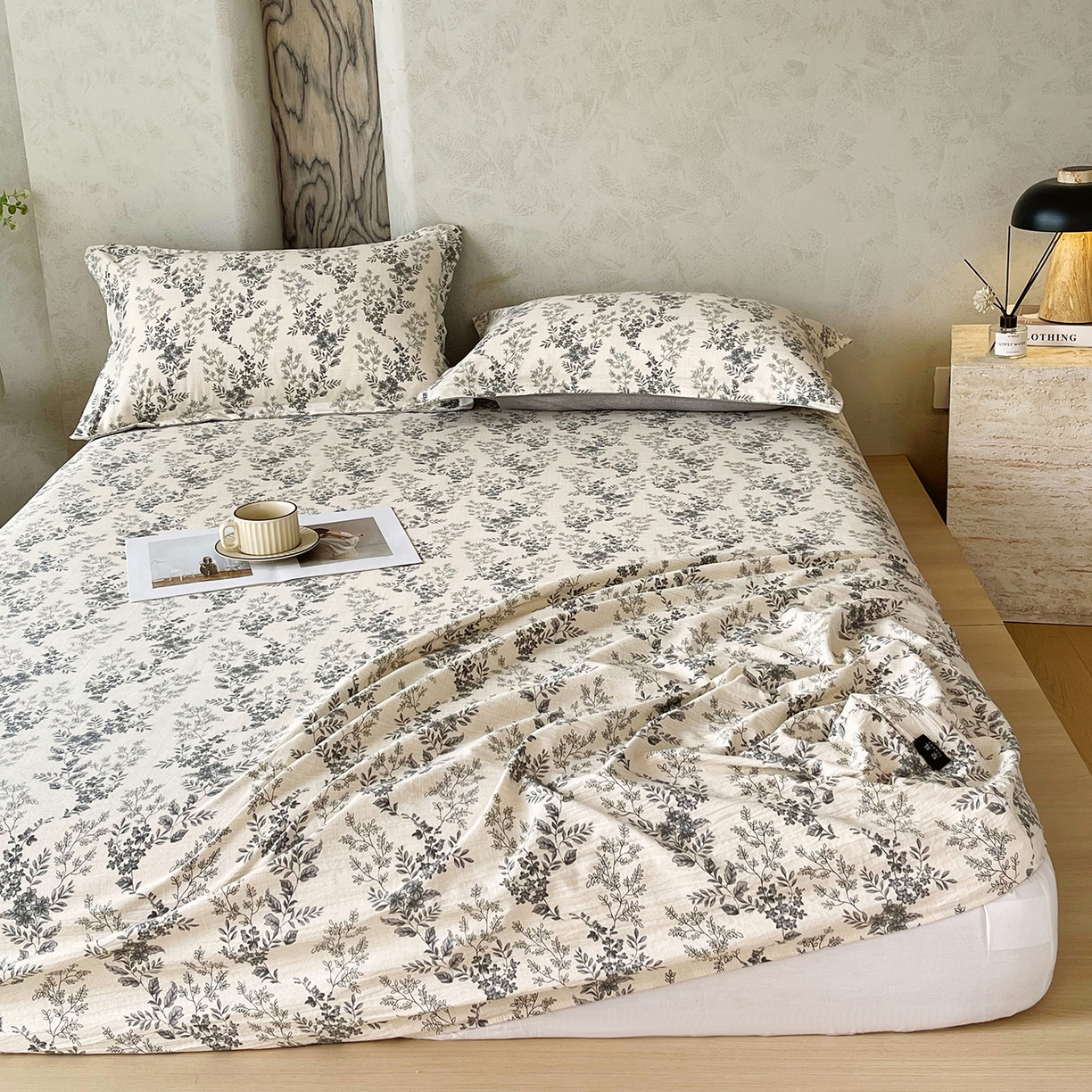 91家纺网 家纺一手货源 找家纺 宝士康家纺 2025新款10A抗菌原麻床笠套件/跨境/外贸 灰色空间