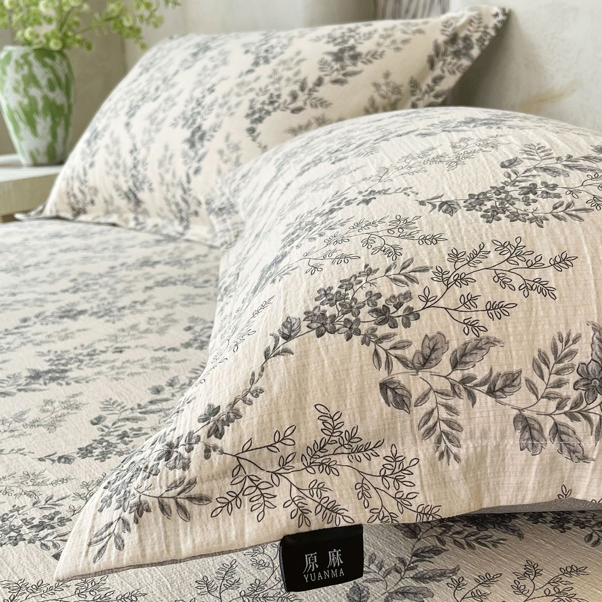 91家纺网 家纺一手货源 找家纺 宝士康家纺 2025新款10A抗菌原麻床笠套件/跨境/外贸 灰色空间