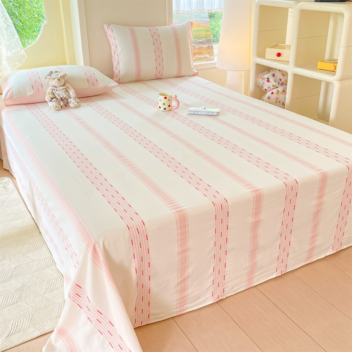 91家纺网 家纺一手货源 找家纺 灰鲸 2025新款全棉色织提花单品床单 素瑾-粉