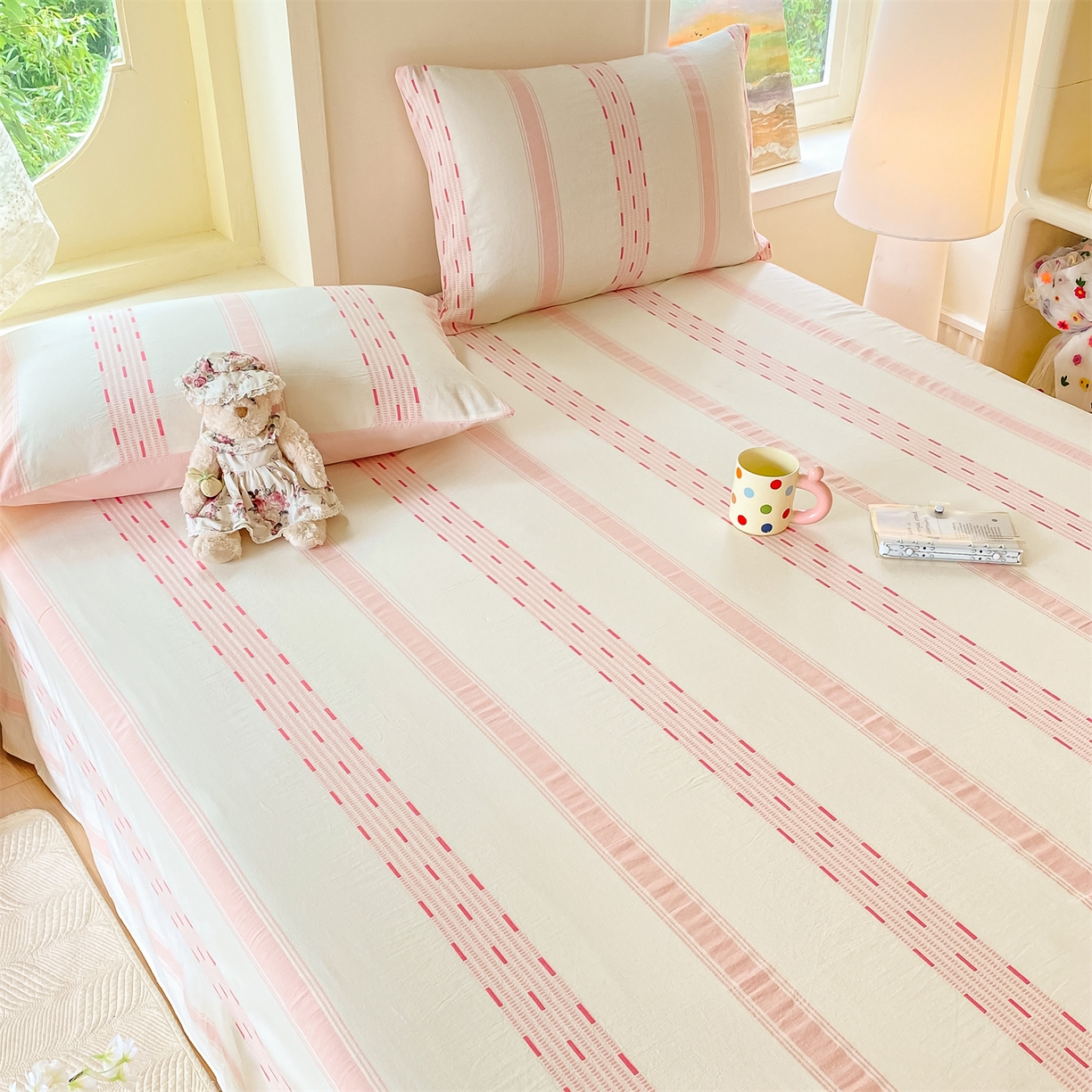 91家纺网 家纺一手货源 找家纺 灰鲸 2025新款全棉色织提花单品床单 素瑾-粉