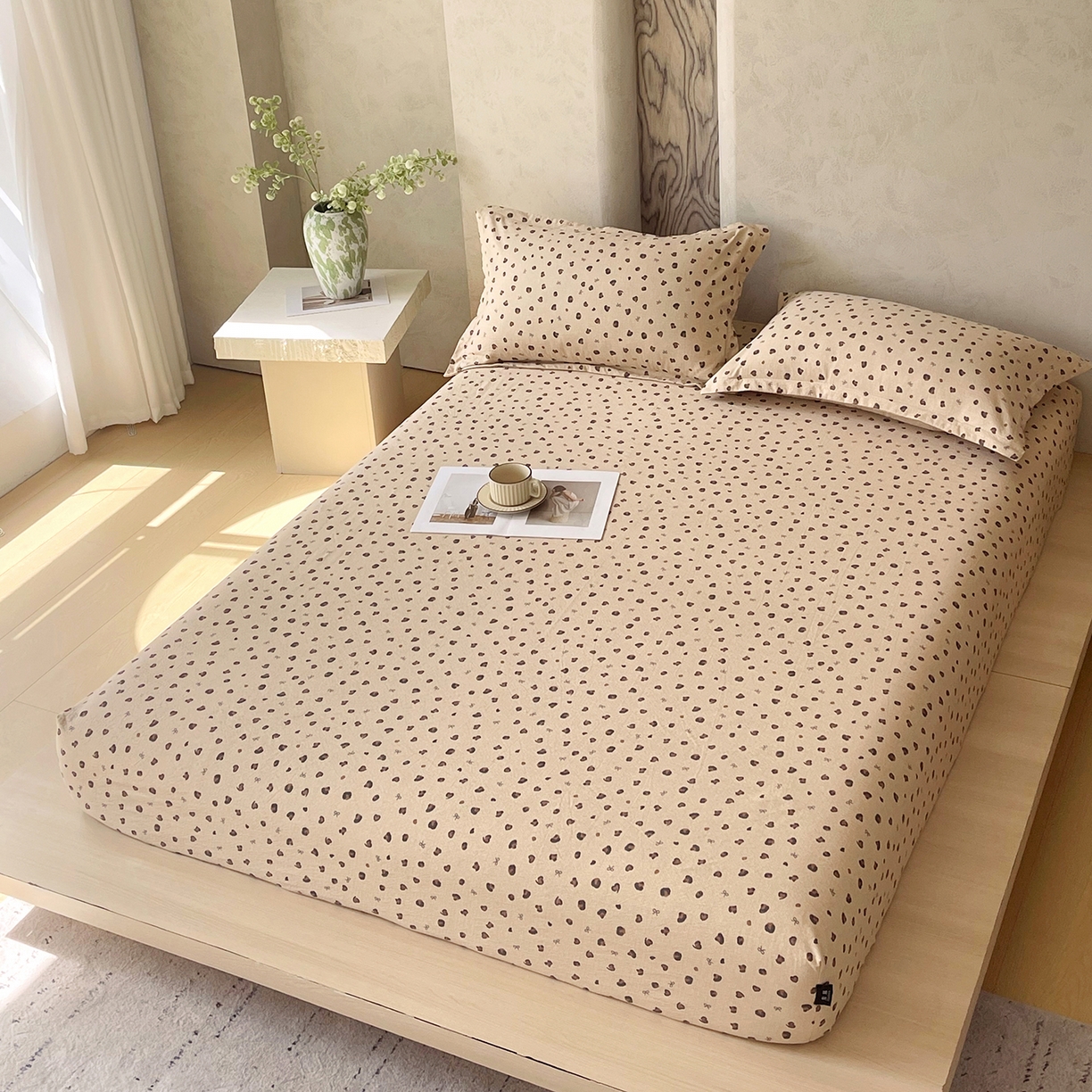 91家纺网 家纺一手货源 找家纺 宝士康家纺 2025新款10A抗菌原麻床笠套件/跨境/外贸 精致豹纹