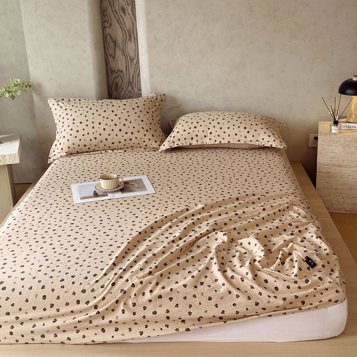 91家纺网 家纺一手货源 找家纺 宝士康家纺 2025新款10A抗菌原麻床笠套件/跨境/外贸 精致豹纹