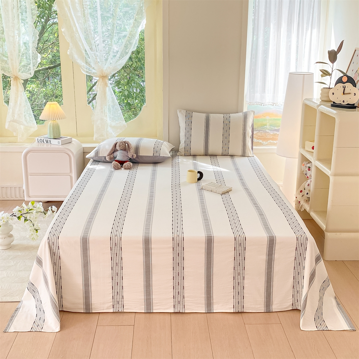 91家纺网 家纺一手货源 找家纺 灰鲸 2025新款全棉色织提花单品床单 素瑾-灰