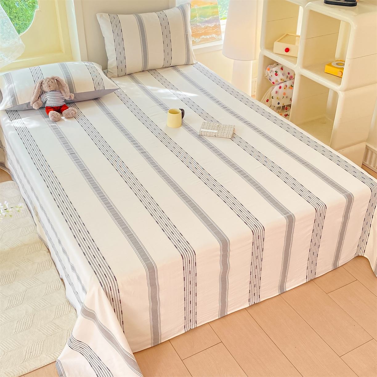 91家纺网 家纺一手货源 找家纺 灰鲸 2025新款全棉色织提花单品床单 素瑾-灰