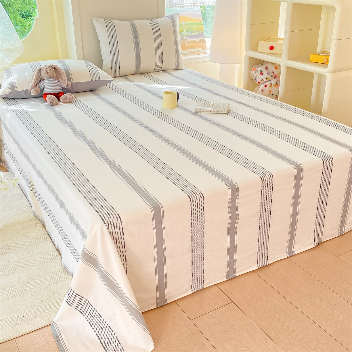 91家纺网 家纺一手货源 找家纺 灰鲸 2025新款全棉色织提花单品床单 素瑾-灰