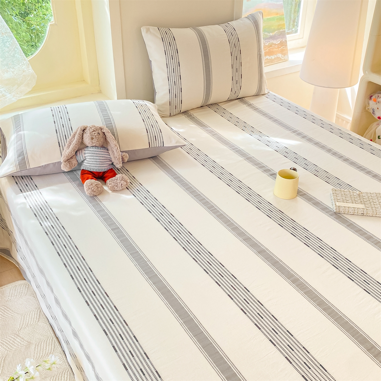 91家纺网 家纺一手货源 找家纺 灰鲸 2025新款全棉色织提花单品床单 素瑾-灰