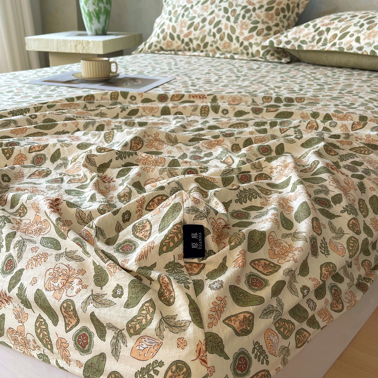 91家纺网 家纺一手货源 找家纺 宝士康家纺 2025新款10A抗菌原麻床笠套件/跨境/外贸 绿野仙踪