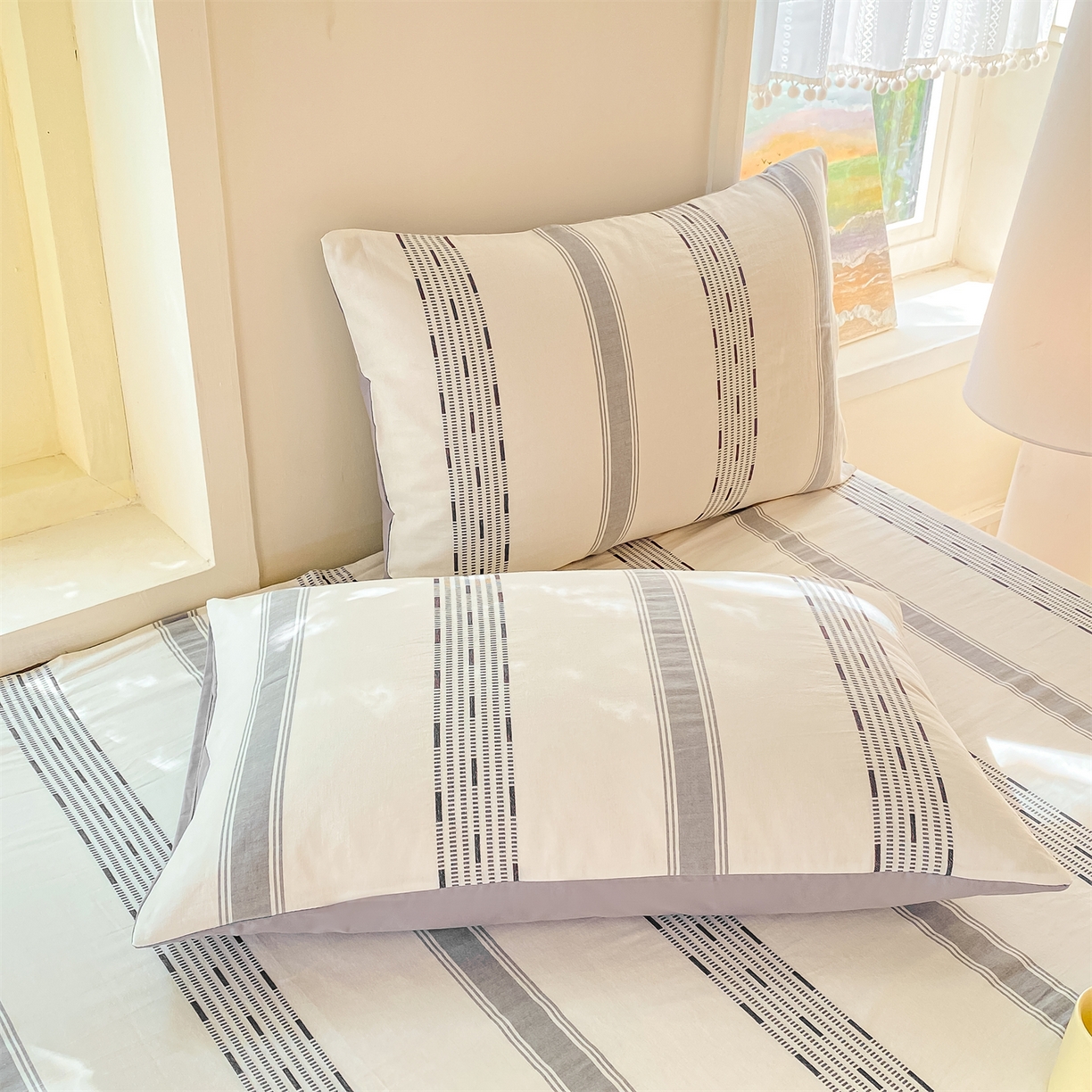 91家纺网 家纺一手货源 找家纺 灰鲸 2025新款全棉色织提花单品床单 素瑾-灰