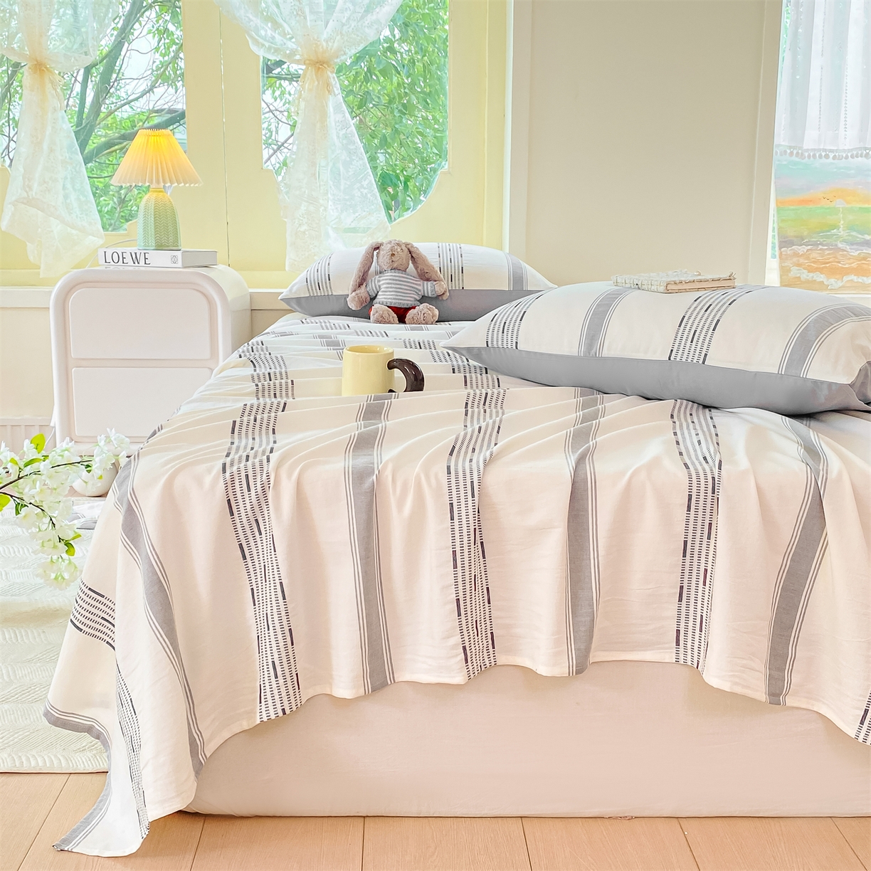 91家纺网 家纺一手货源 找家纺 灰鲸 2025新款全棉色织提花单品床单 素瑾-灰