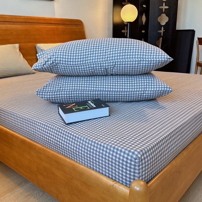 91家纺网 家纺一手货源 找家纺 兜米家居 2025新款简约轻氧水洗色织棉床笠 小格灰