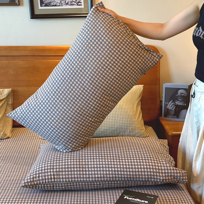 91家纺网 家纺一手货源 找家纺 兜米家居 2025新款简约轻氧水洗色织棉床笠 小格灰