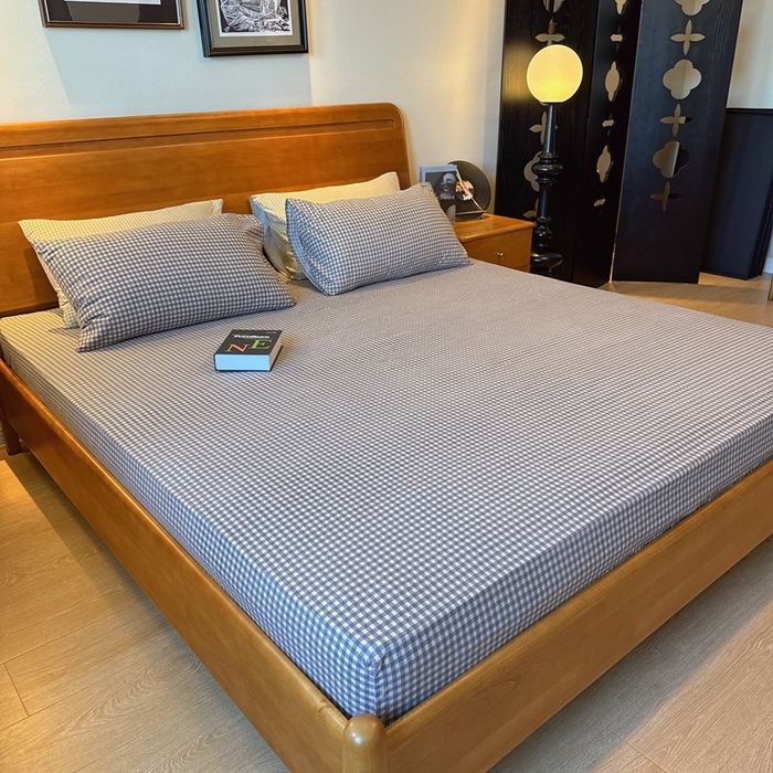 91家纺网 家纺一手货源 找家纺 兜米家居 2025新款简约轻氧水洗色织棉床笠 小格灰