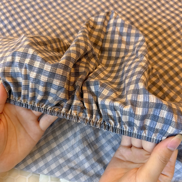 91家纺网 家纺一手货源 找家纺 兜米家居 2025新款简约轻氧水洗色织棉床笠 小格灰