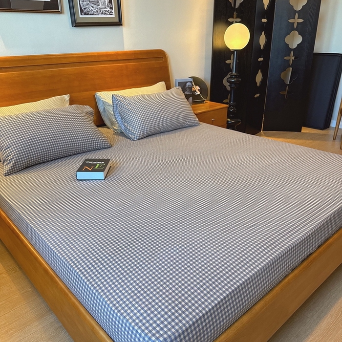 91家纺网 家纺一手货源 找家纺 兜米家居 2025新款简约轻氧水洗色织棉床笠 小格灰