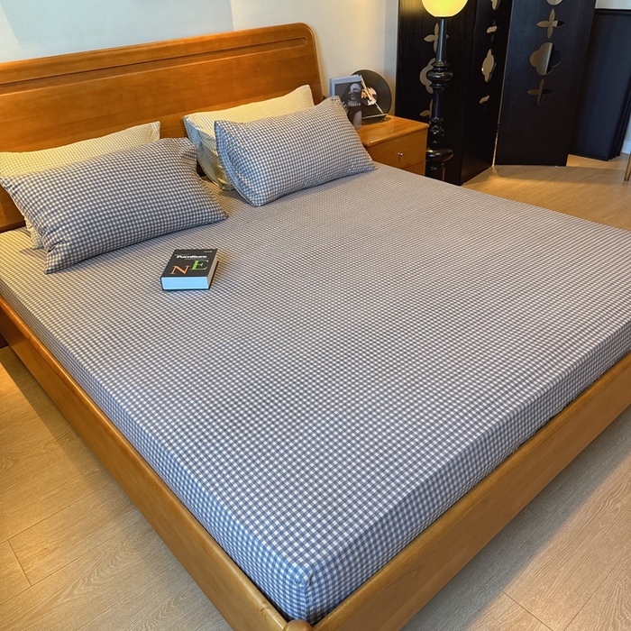 91家纺网 家纺一手货源 找家纺 兜米家居 2025新款简约轻氧水洗色织棉床笠 小格灰