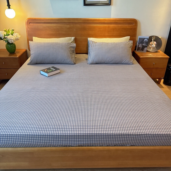 91家纺网 家纺一手货源 找家纺 兜米家居 2025新款简约轻氧水洗色织棉床笠 小格灰