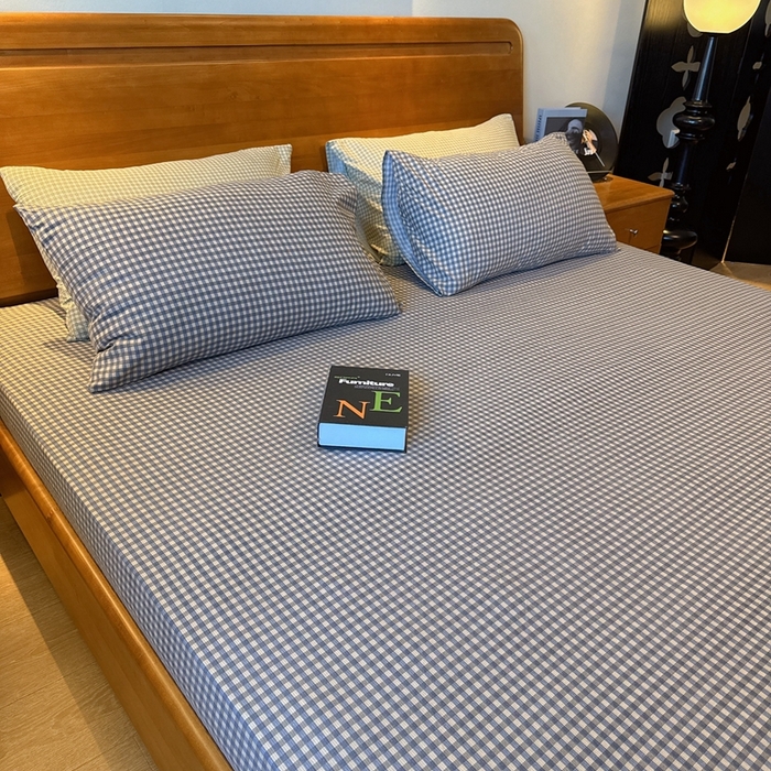 91家纺网 家纺一手货源 找家纺 兜米家居 2025新款简约轻氧水洗色织棉床笠 小格灰