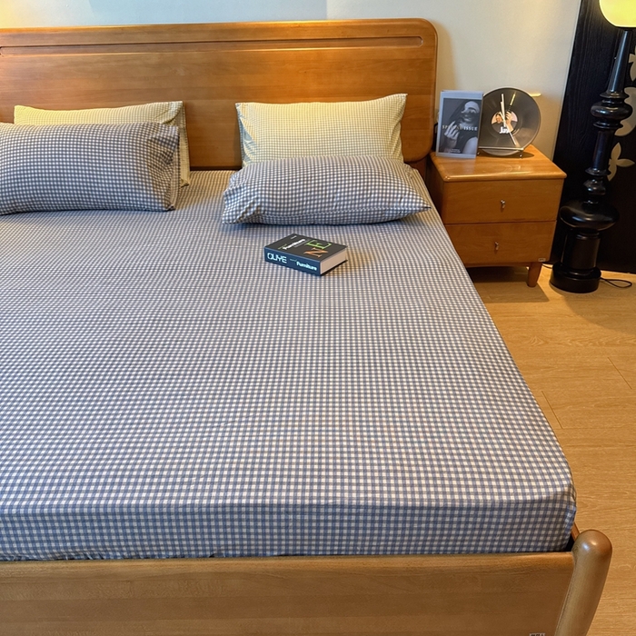 91家纺网 家纺一手货源 找家纺 兜米家居 2025新款简约轻氧水洗色织棉床笠 小格灰