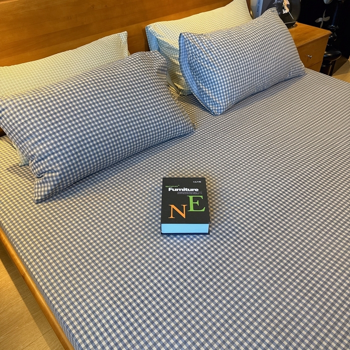 91家纺网 家纺一手货源 找家纺 兜米家居 2025新款简约轻氧水洗色织棉床笠 小格灰