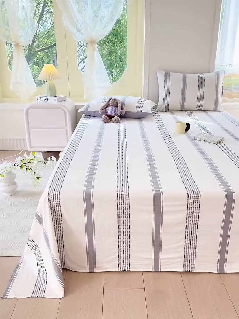 91家纺网 家纺一手货源 找家纺 灰鲸 2025新款全棉色织提花单品床单 素瑾-灰