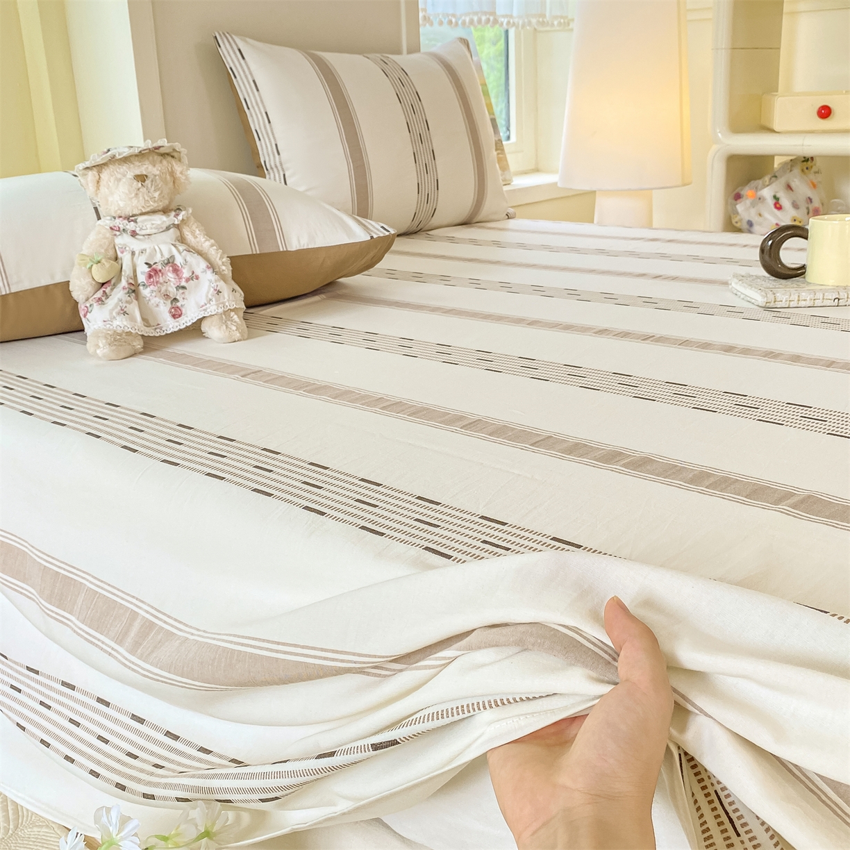 灰鲸 2025新款全棉色织提花单品床单 素瑾-咖