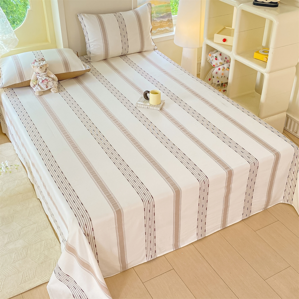 91家纺网 家纺一手货源 找家纺 灰鲸 2025新款全棉色织提花单品床单 素瑾-咖