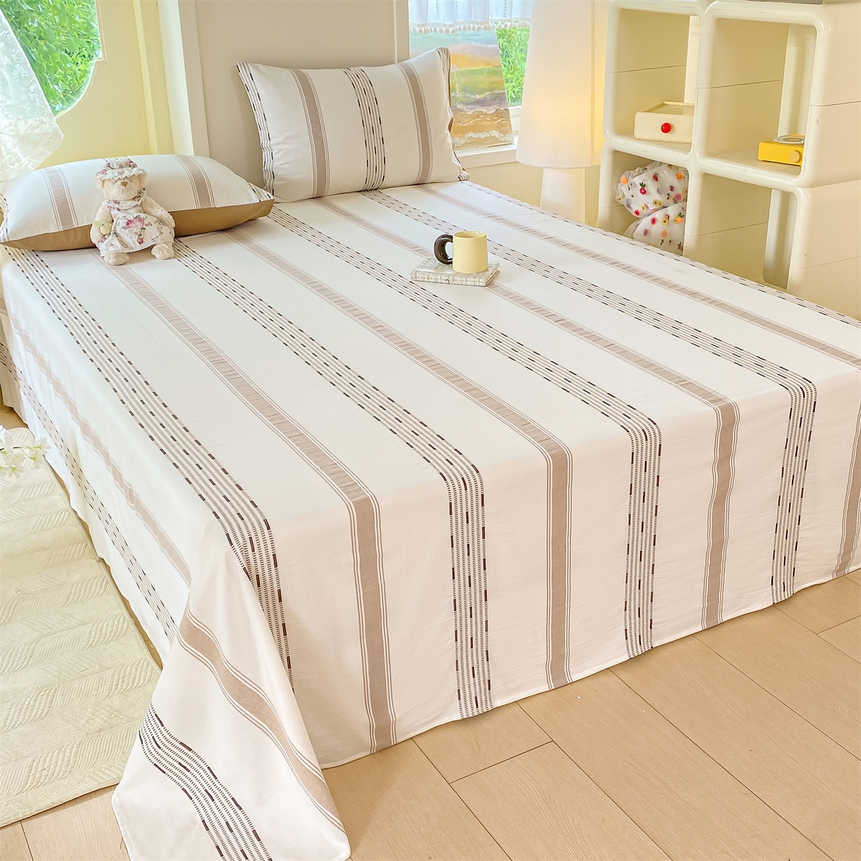 91家纺网 家纺一手货源 找家纺 灰鲸 2025新款全棉色织提花单品床单 素瑾-咖