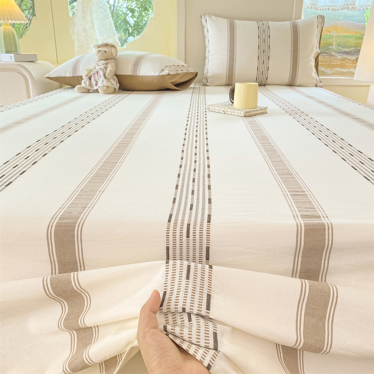 91家纺网 家纺一手货源 找家纺 灰鲸 2025新款全棉色织提花单品床单 素瑾-咖