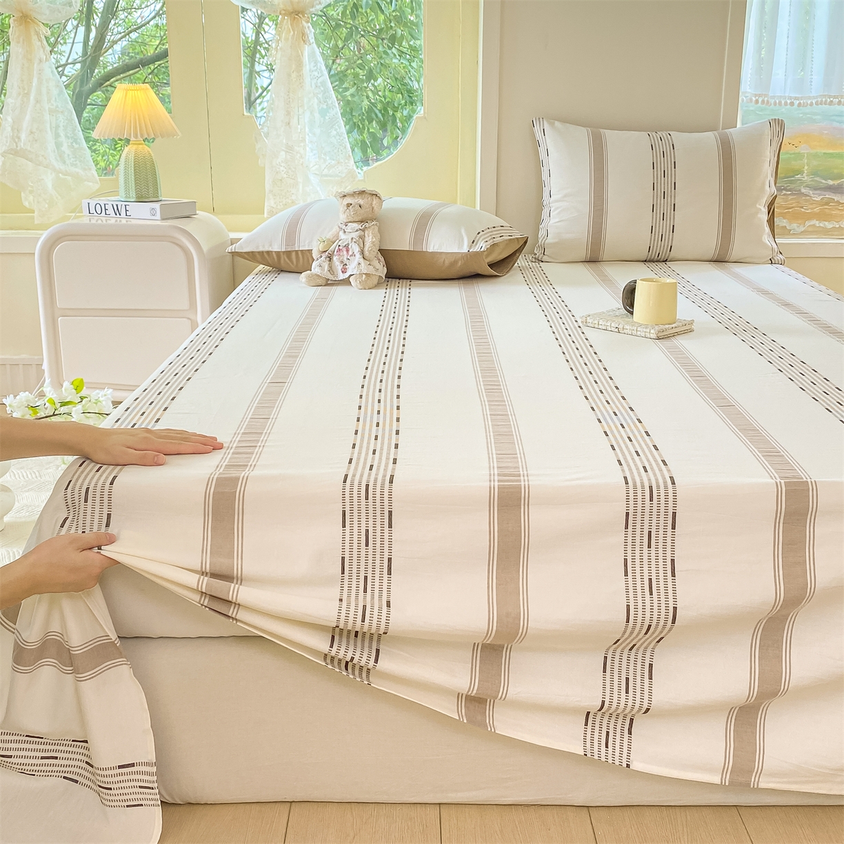 91家纺网 家纺一手货源 找家纺 灰鲸 2025新款全棉色织提花单品床单 素瑾-咖