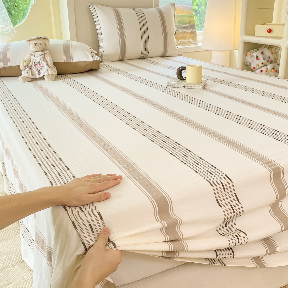 91家纺网 家纺一手货源 找家纺 灰鲸 2025新款全棉色织提花单品床单 素瑾-咖