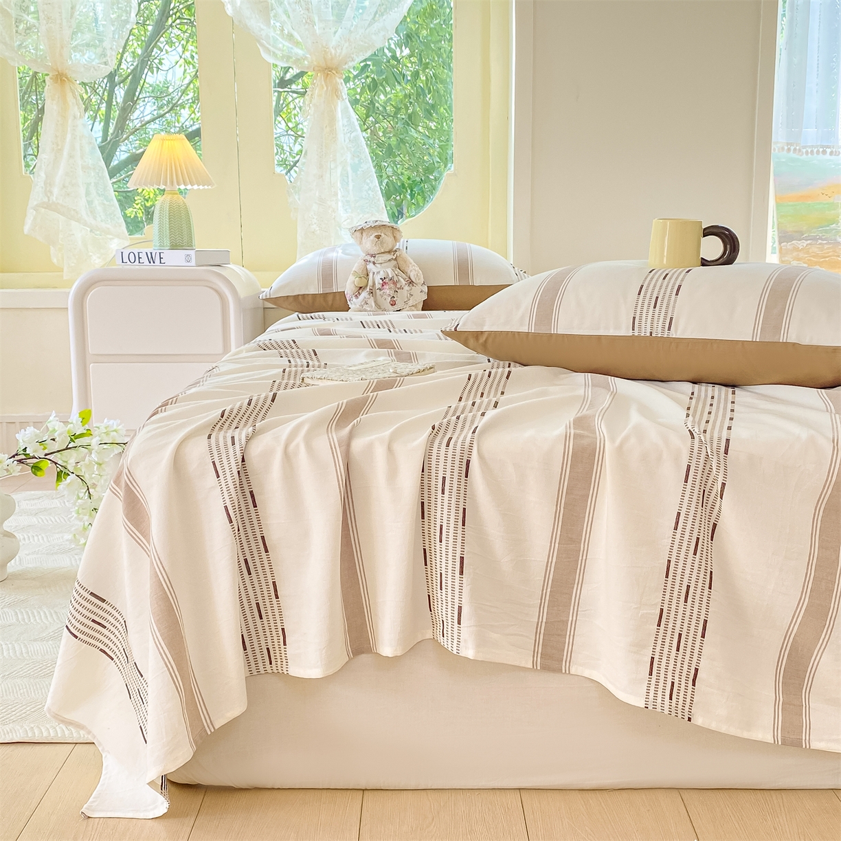 91家纺网 家纺一手货源 找家纺 灰鲸 2025新款全棉色织提花单品床单 素瑾-咖