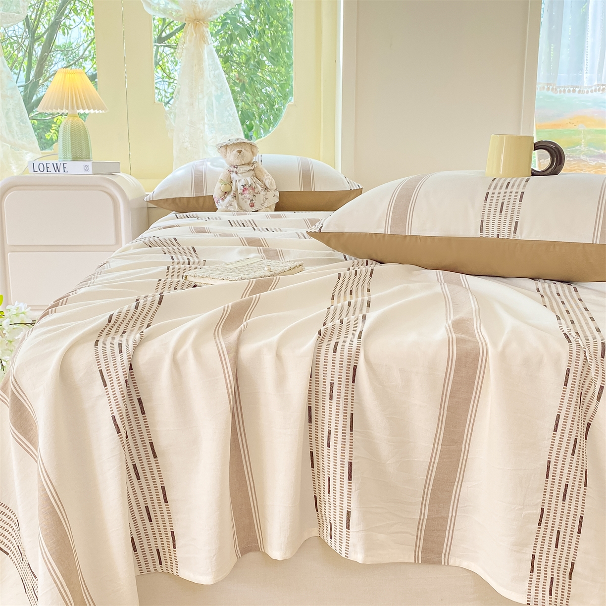 91家纺网 家纺一手货源 找家纺 灰鲸 2025新款全棉色织提花单品床单 素瑾-咖