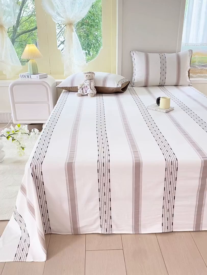 91家纺网 家纺一手货源 找家纺 灰鲸 2025新款全棉色织提花单品床单 素瑾-咖