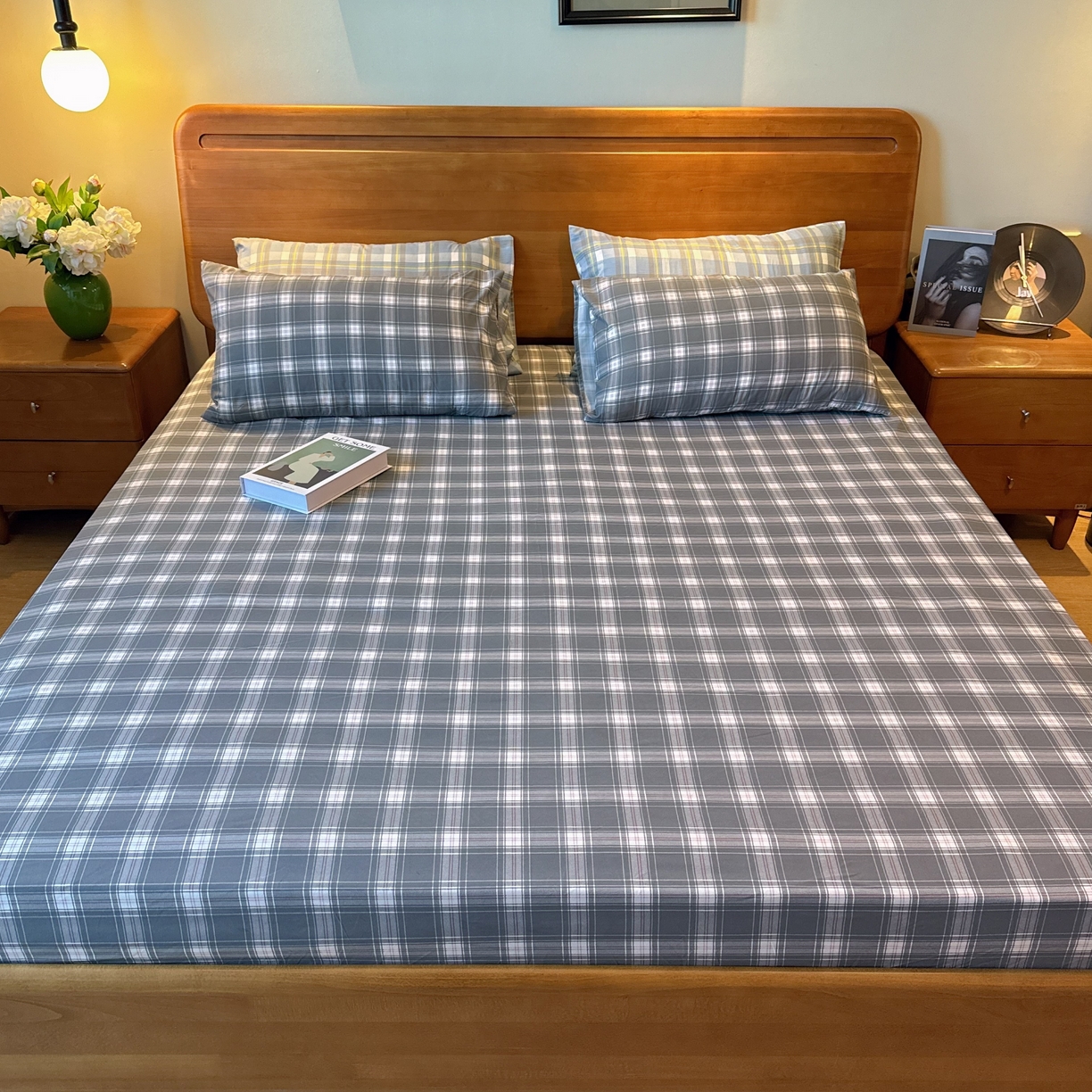 91家纺网 家纺一手货源 找家纺 兜米家居 2025新款简约轻氧水洗色织棉床笠 中格灰