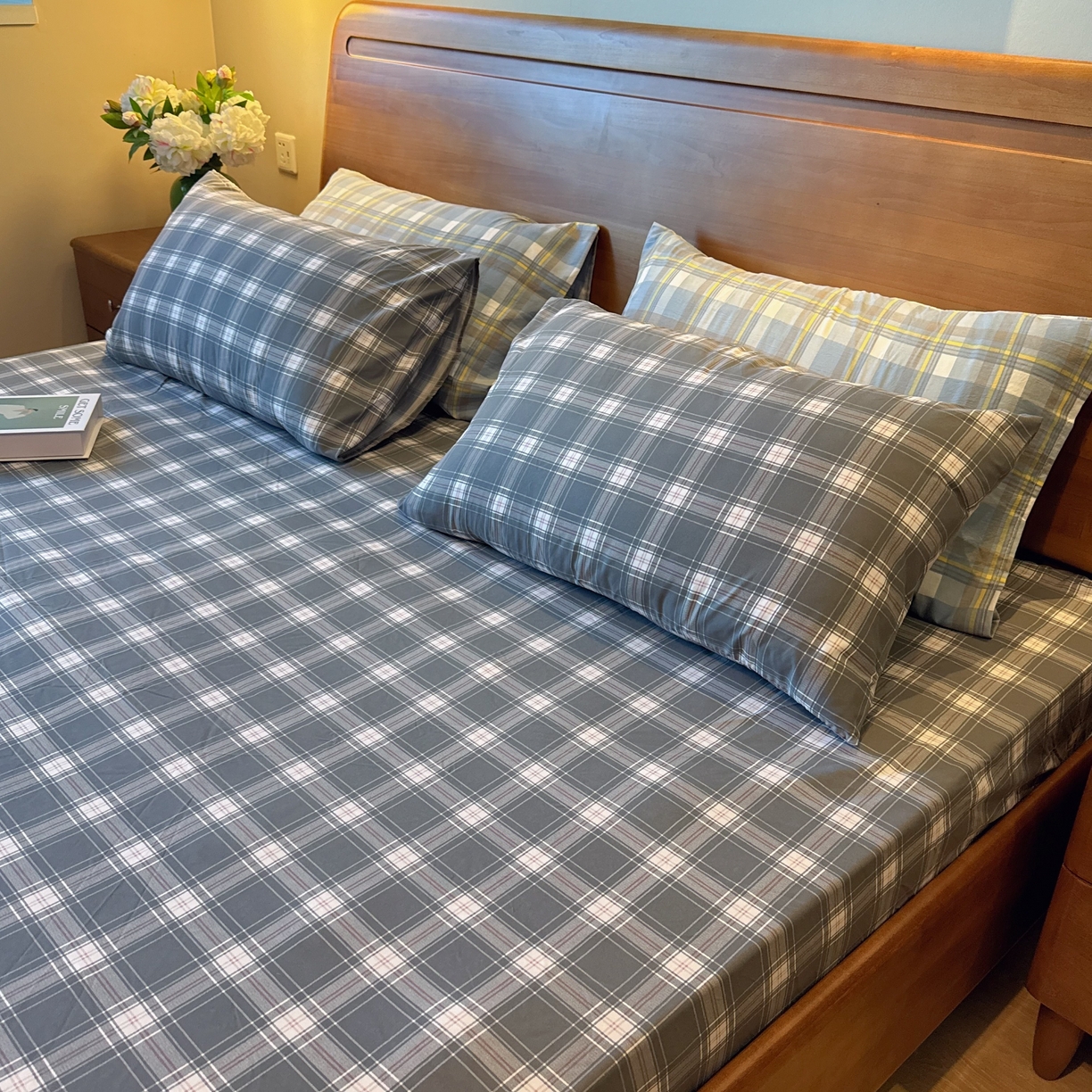 91家纺网 家纺一手货源 找家纺 兜米家居 2025新款简约轻氧水洗色织棉床笠 中格灰