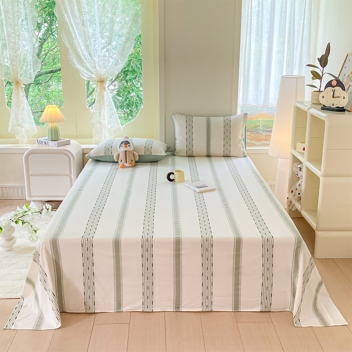 91家纺网 家纺一手货源 找家纺 灰鲸 2025新款全棉色织提花单品床单 素瑾-绿