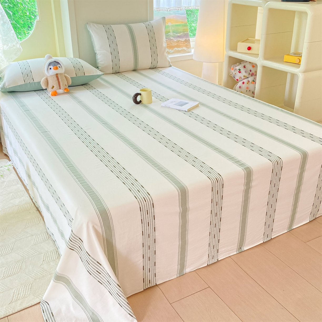 91家纺网 家纺一手货源 找家纺 灰鲸 2025新款全棉色织提花单品床单 素瑾-绿