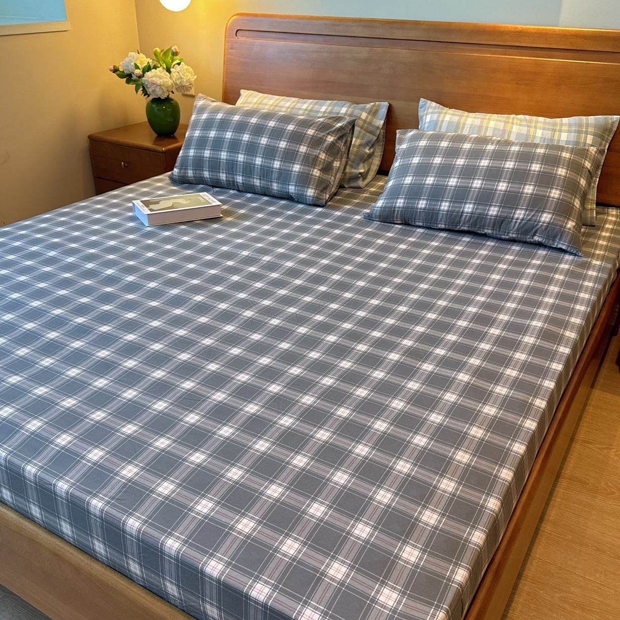 91家纺网 家纺一手货源 找家纺 兜米家居 2025新款简约轻氧水洗色织棉床笠 中格灰